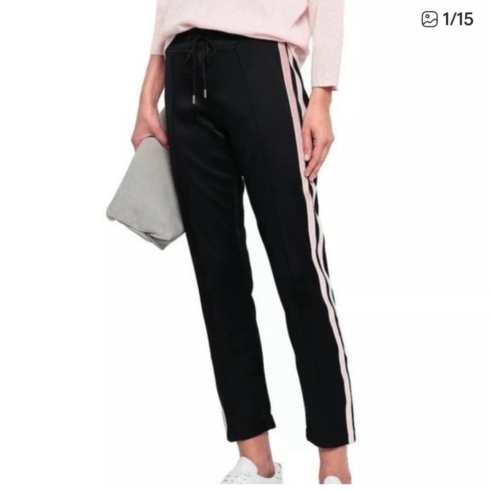 Sandro Black Drawstring Track Pants with Pink Velvet Stripe